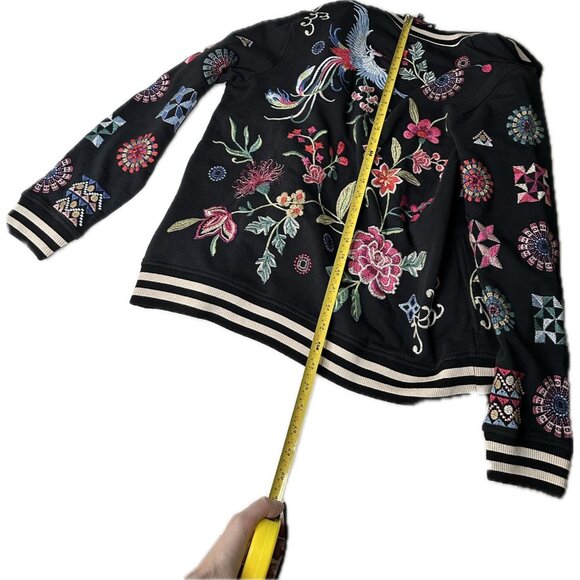 JOHNNY WAS Black French Terry Bomber Jacket Embroidered Boho Small Boho - Picture 9 of 10